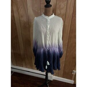 Karina Grimaldi Ombre‎ Silk Blend Mini Dress Blue Green Tassel Tie Small